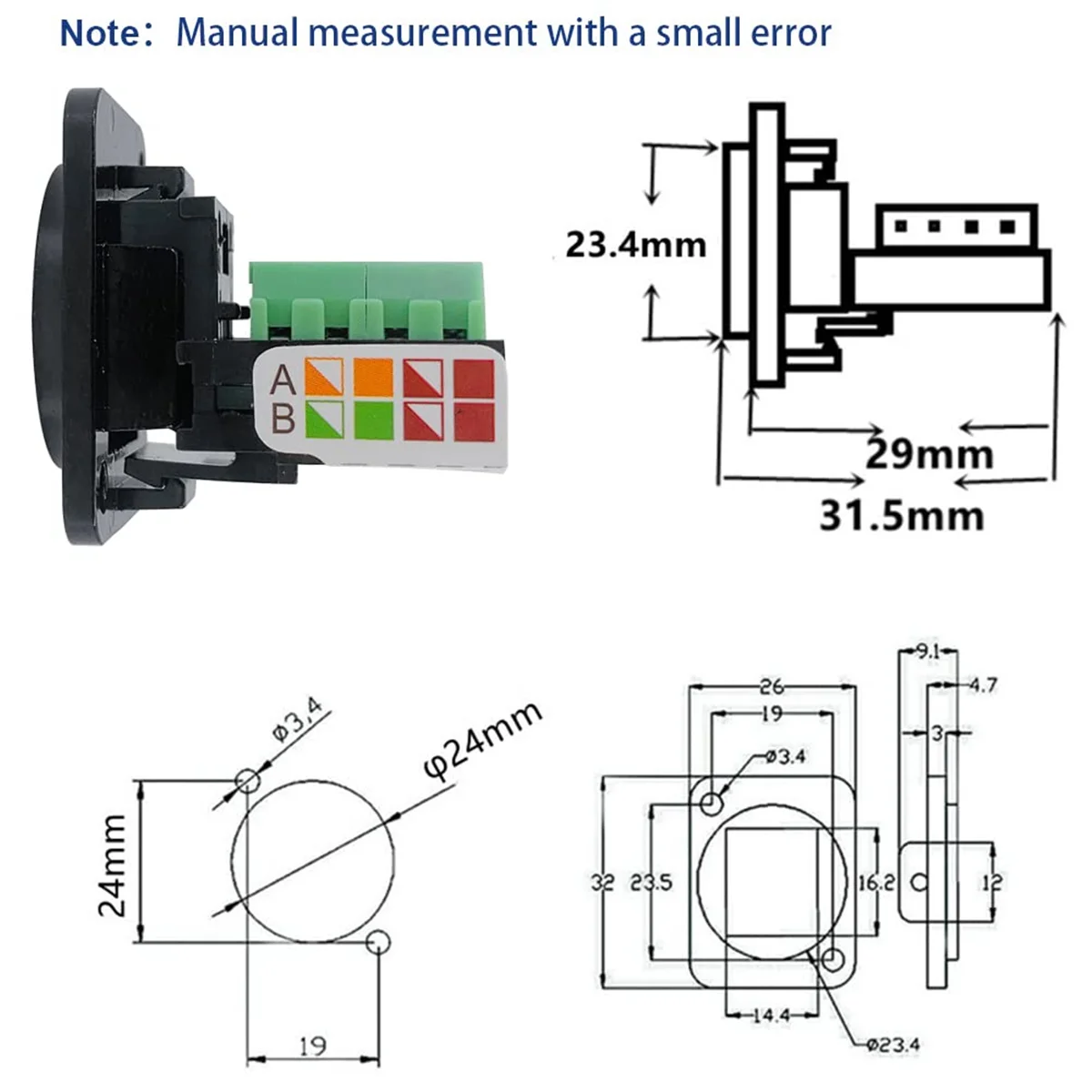 New 5PCS RJ45 Female Panel Mount Screw Terminal Adapter, D-Type RJ45 8P8C Female to 8pin Terminal