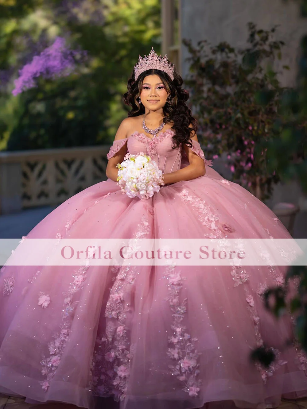 Vintage Pink Quinceanera Dresses Off The Shoulder Lace Applique Sequin Vestido De 15 Años Sweet 16 Prom Gowns Customized