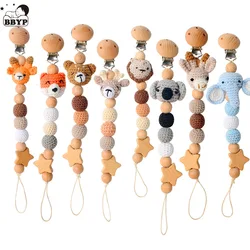 Handmade Crochet Baby Pacifier Clip Cartoon Animal Bear Fox Knitted Beads Soother Chain Anti-drop Newborn Dummy Holder Nipple Cl