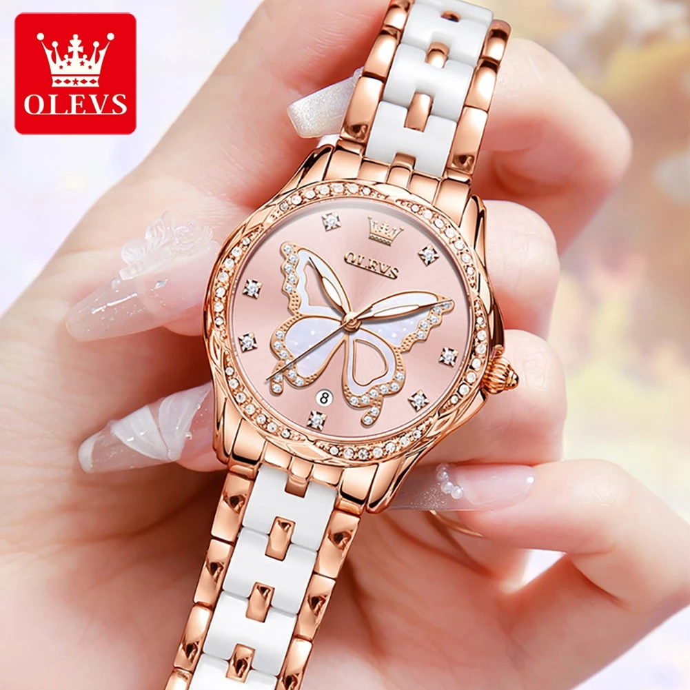 

OLEVS 5610, водонепроницаемые часы для женщин, оригинальные кварцевые наручные часы, модные женские часы CeramiAnalog, часы с автоматической датой, роскошный женский подарок