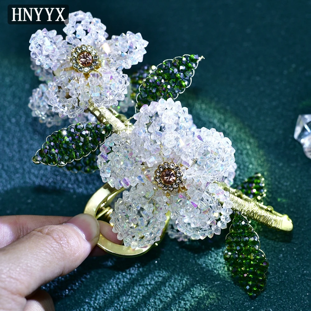 HNYYX Beaded Flower Decoration Hairpin For Women Delicate Crystal Fashion Hair Clip Girl Shark Clip Tiara A180