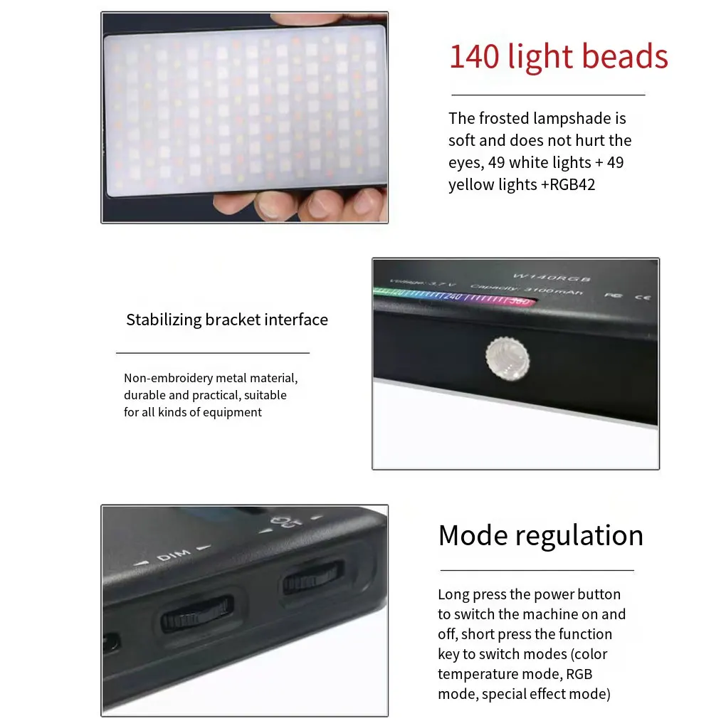 RGB 모드 미니 스포트라이트 필 라이트, 컬러 LED 카메라 모드 사진