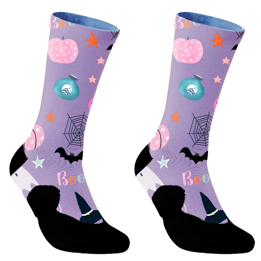 Men's Large Size Cotton Socks Funny Autumn Winter Cartoon Witch Pumpkin Halloween Festive Gift for Male - view 2