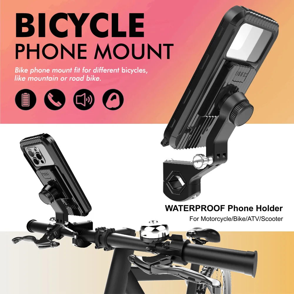 

Waterproof Phone Holder for Motorcycle/Bike/Atv/Scooter 360 Degree Rotation Front and Rear Touch Screens Transparent Rear Cover