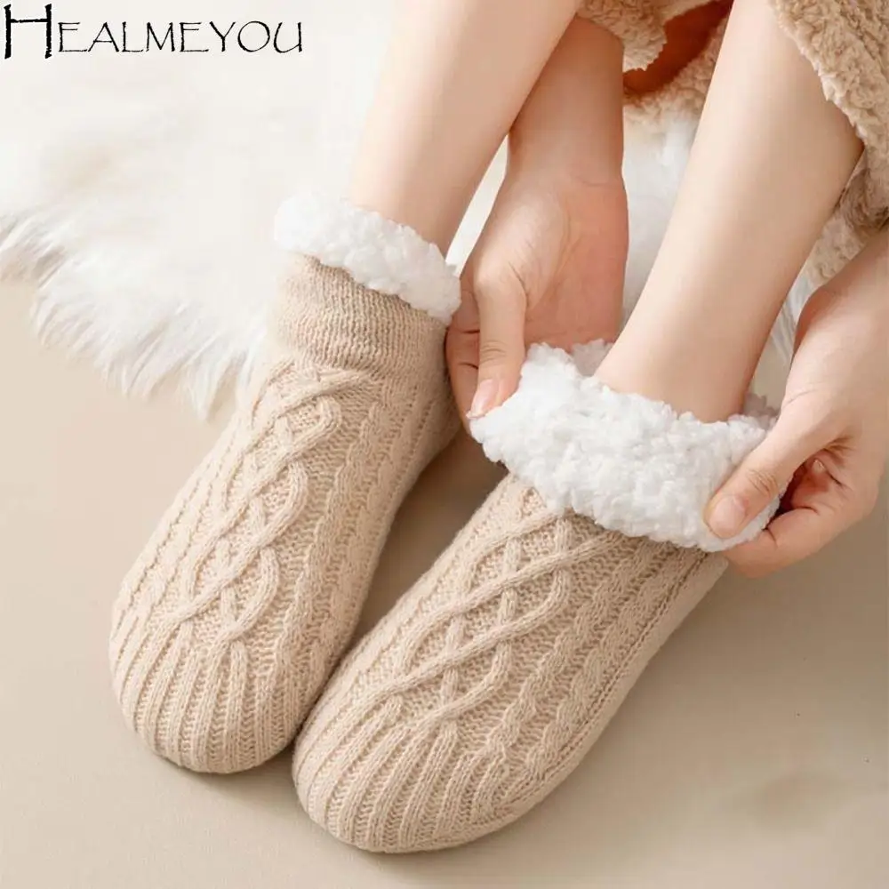 

Модные лоскутные зимние носки-тапочки с сеткой из силикагеля, утепленные бархатные носки, кавайные мягкие носки для сна для девочек