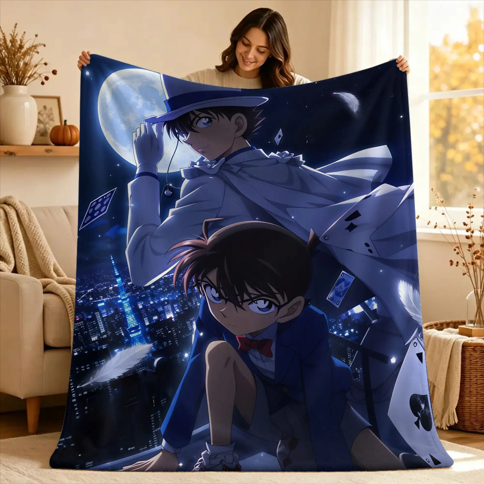 D-Detective C-Conan Soft Warm Blanket  Camping Plush Throw Blanket Funny Outdoor Flannel Bedspread Sofa Bed Cover