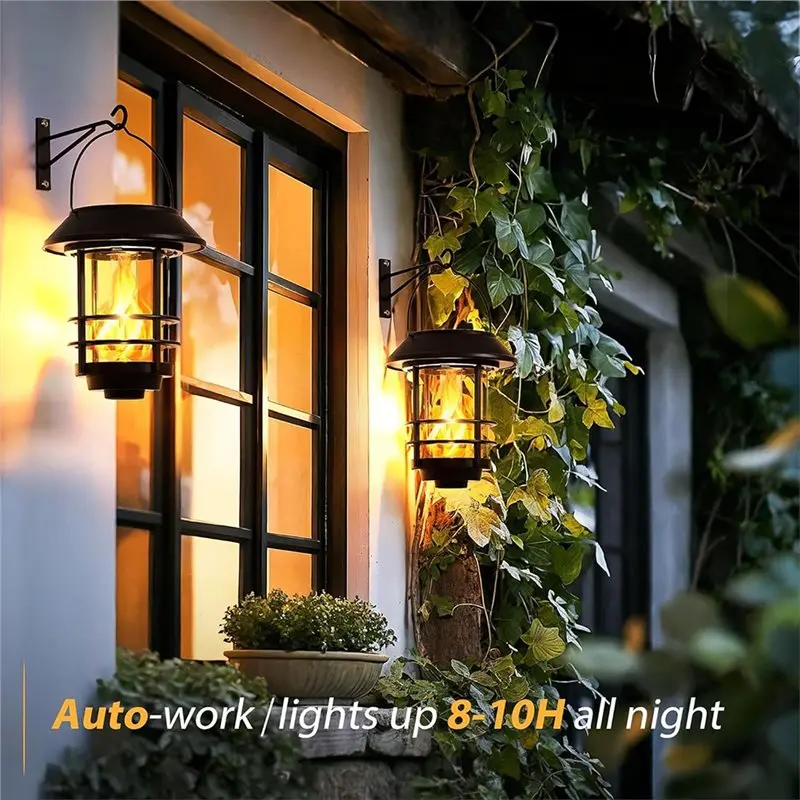 EYFL-Flickering Flame Effect Solar Lanterns For Outdoor Garden Solar Powered Hanging Light Waterproof Wall Mount