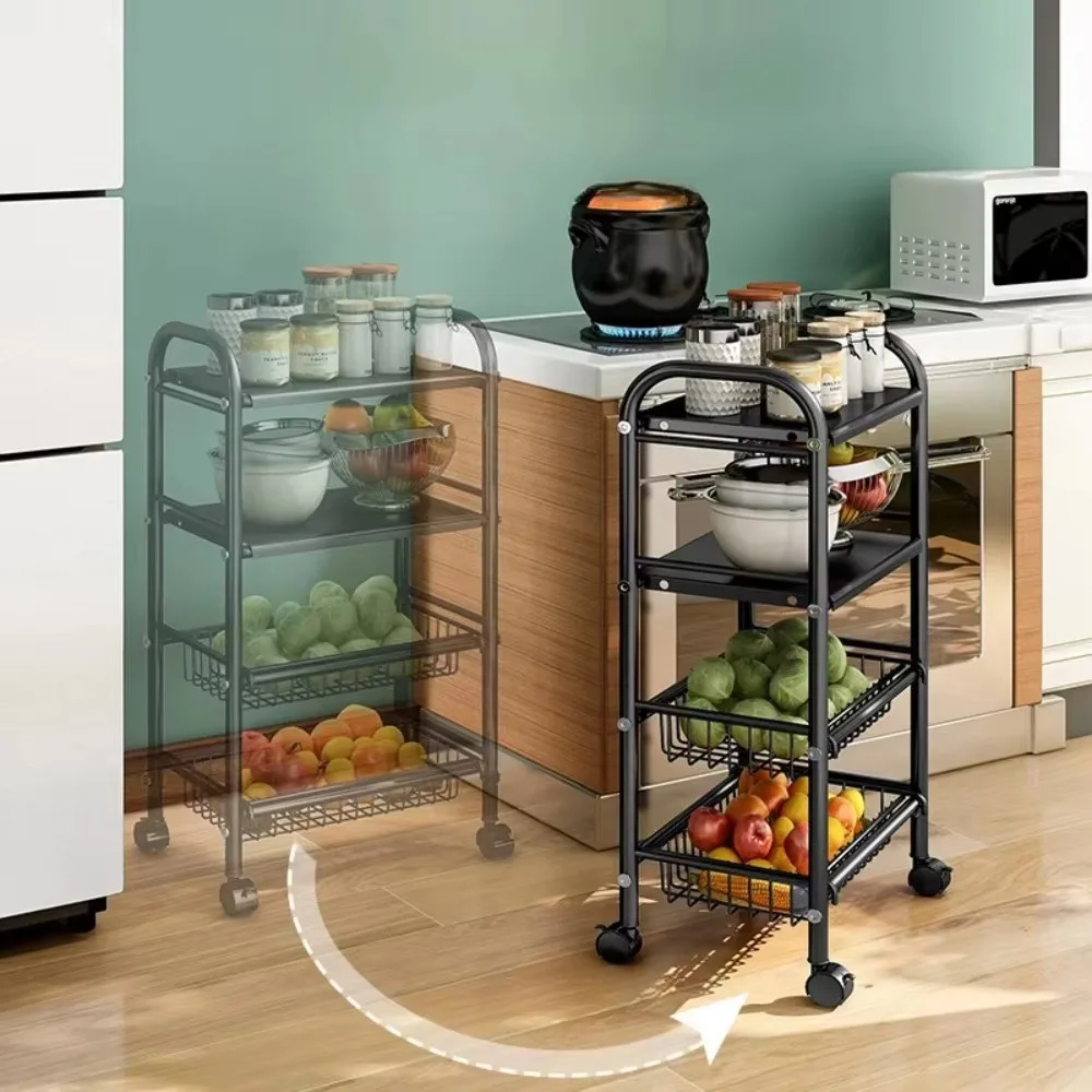 

Vegetable Basket Multi Layer Storage Racks Standing Vegetable Shelf with Wheel Multifunctional Microwave Multi-storey Storage