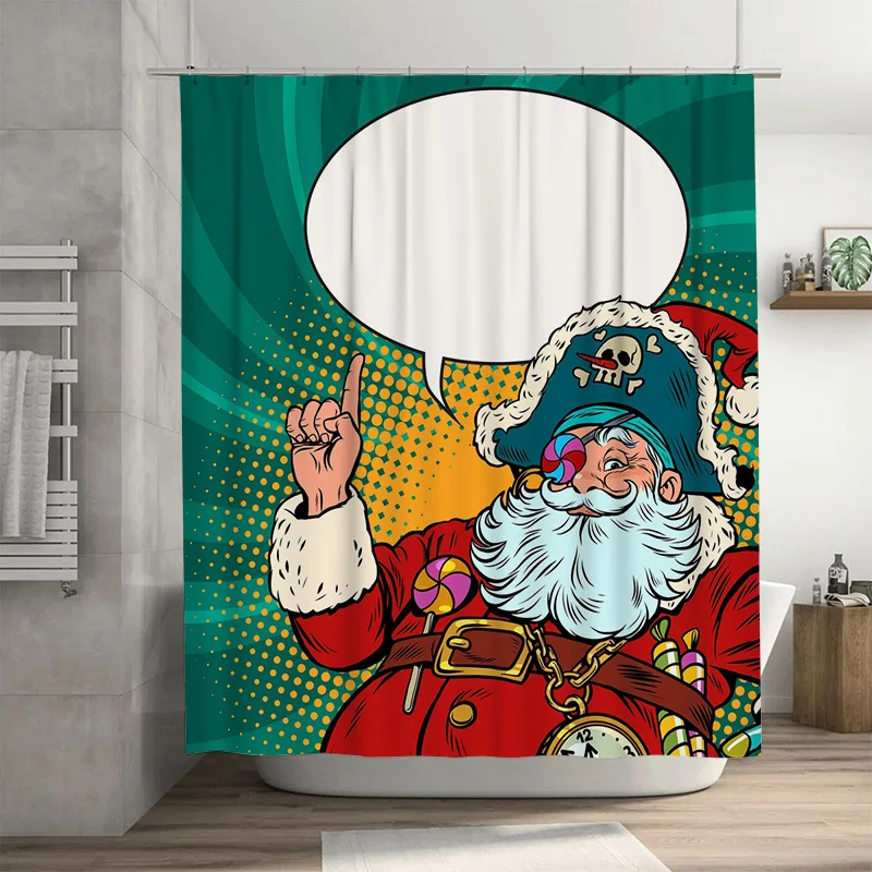 

TU Pirate Santa Claus Shower Curtain Skull Christmas Bathroom Decor Festive Holiday Backdrop Waterproof Washable Home Textile