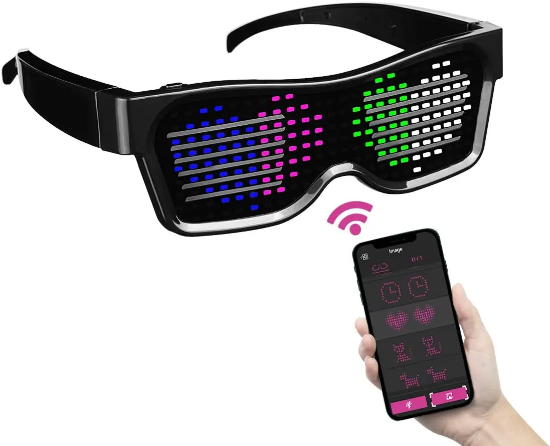 

LED Glasses Bluetooth APP Control Programmable Text USB Charging Display Glasses Nightclub DJ Festival Party Glowing Toy Gift