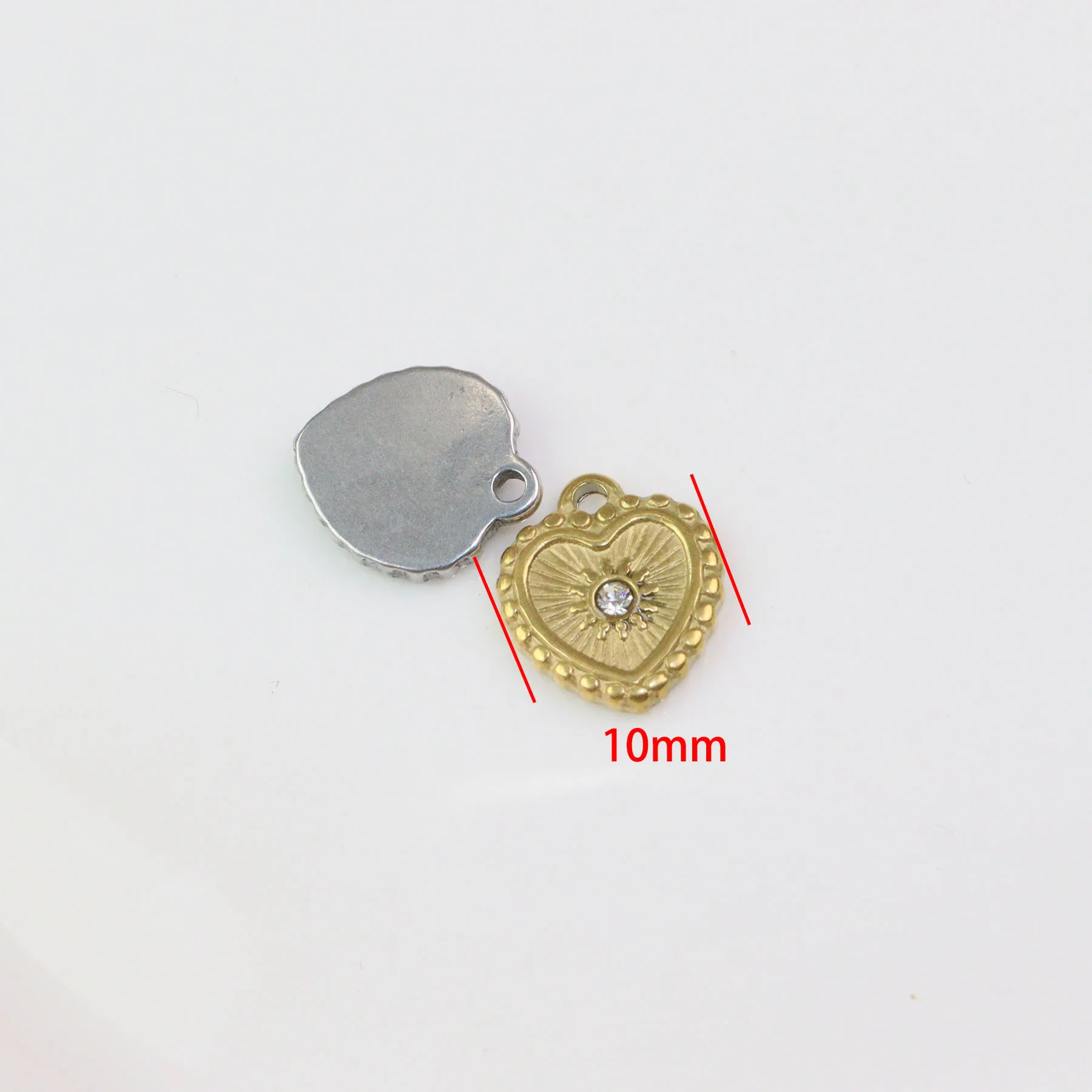 5pcs Stainless Steel Heart Stone Jewelry Charms Pendant DIY Handcraft  Vacuum Plate Waterproof Antiallergic