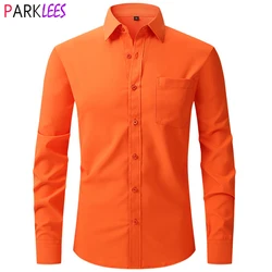 Chemise orange à manches longues pour homme, coupe droite, boutonnée, sans déformable, facile d'entretien, 2XL, nouvelle collection 2023