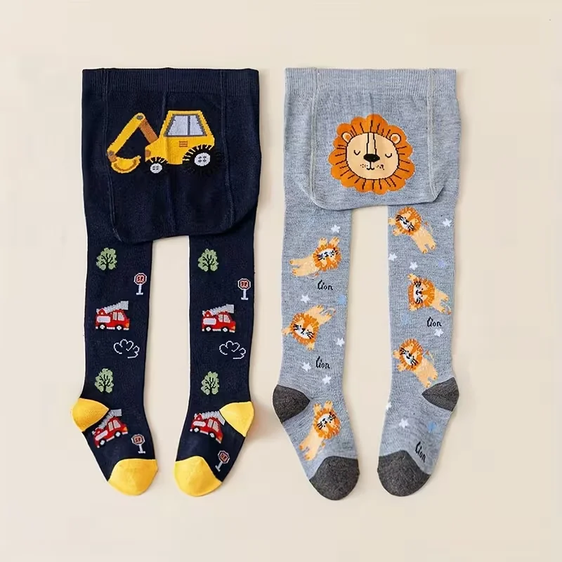 2-piece soft and elastic cartoon animals and car printed leggings. Comfortable baby clothes, boy winter leggings. view 2
