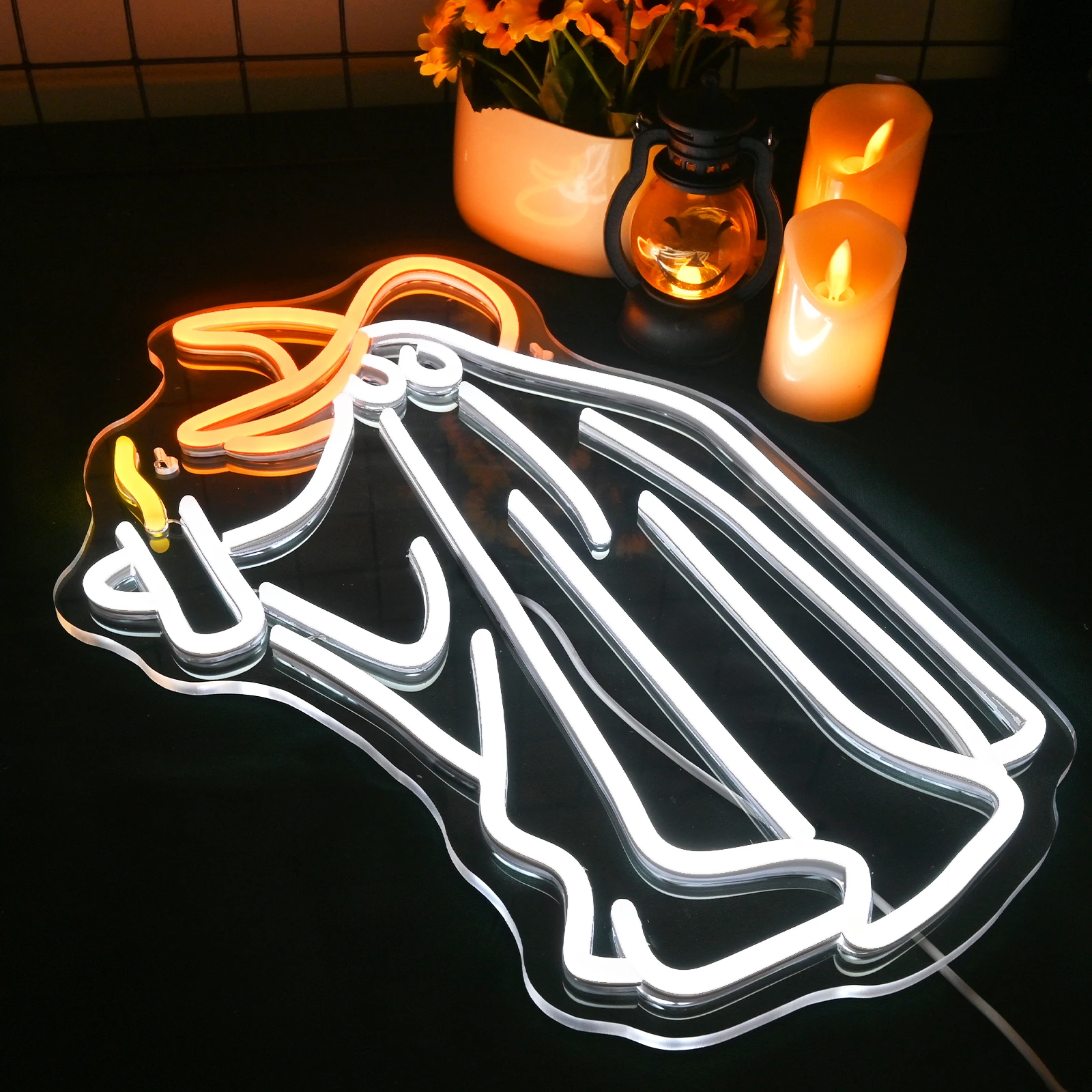 Ghost Magician Neon Led Sign Halloween Decoration Anime Room Decor Dimmable Lights For Spooky Festival Party Bar USB Wall Lamp