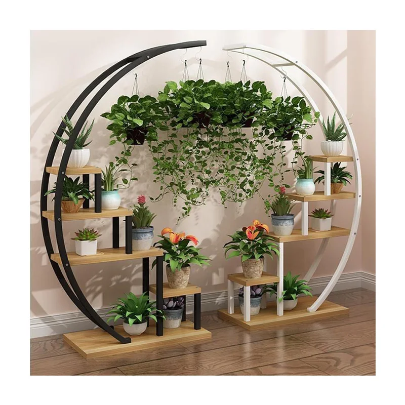 

Best Seller Hot Wedding Flower Display Stand Rack Metal Half-Round Freestanding Balcony Indoor Planting Garden