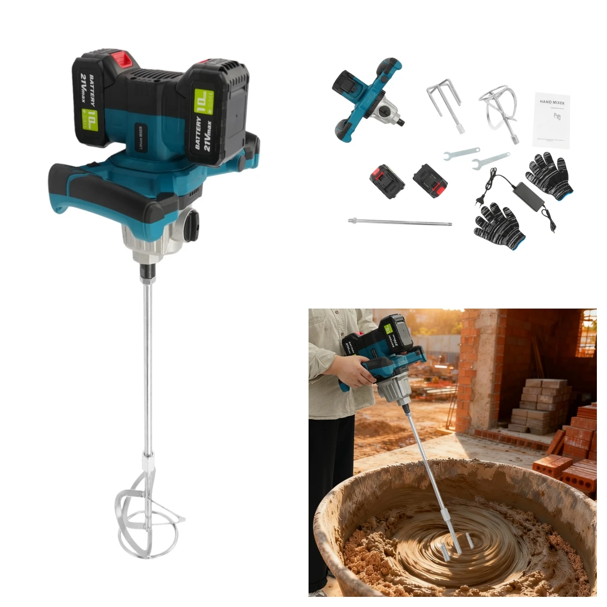 Miscelatore per calcestruzzo portatile senza fili Agitatore per malta di vernice Motore brushless 21V 6 velocità Doppia velocità per miscelazione di inchiostro per mastice di vernice di cemento