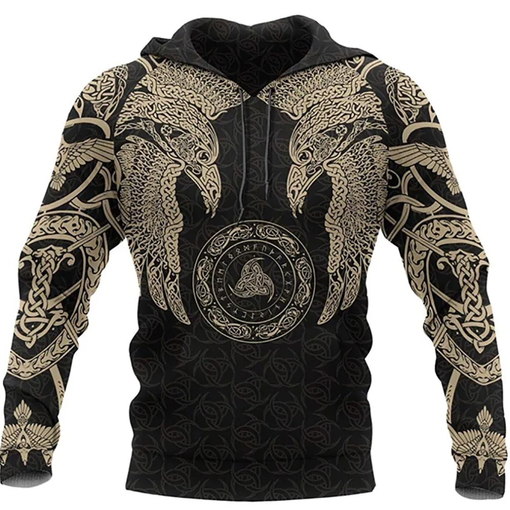 2023 Fashion Nw Retro Men Hoodies Wolf And Dragon Tattoo 3D All Over Printed Mens Sweatshirt Unisex Vintage Long Sleeves