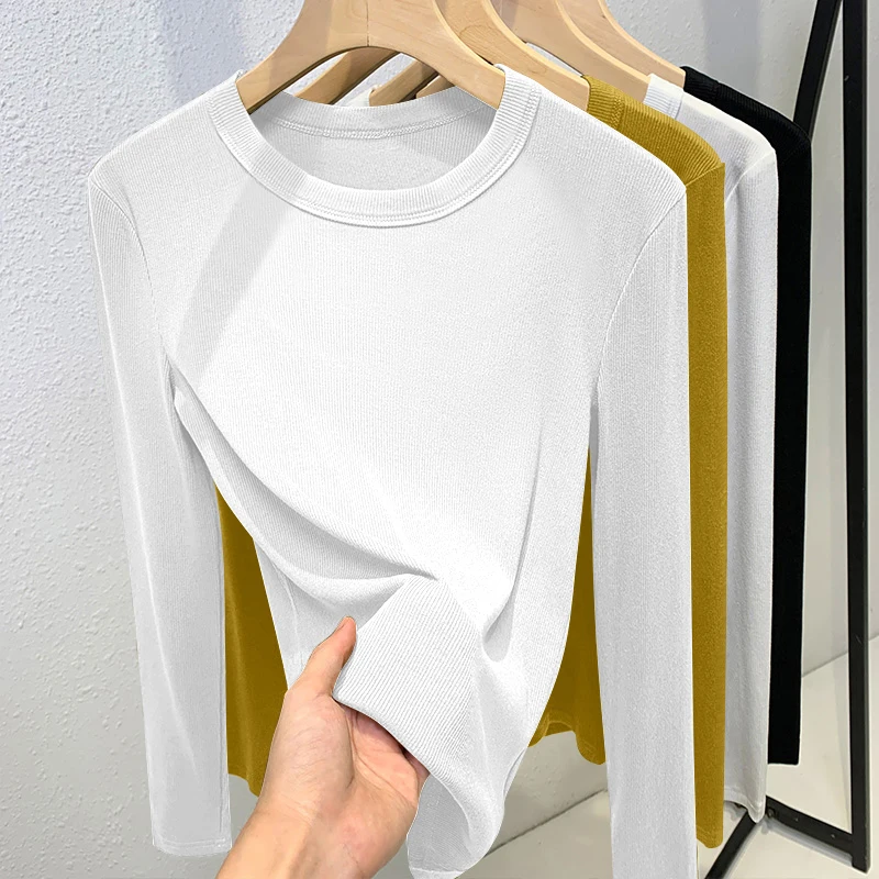 

Ранняя осень Long Sve Base irt, женская осень 2024, новая простая утягивающая внутренняя одежда, дизайнерский топ, футболка с драгоценными камнями