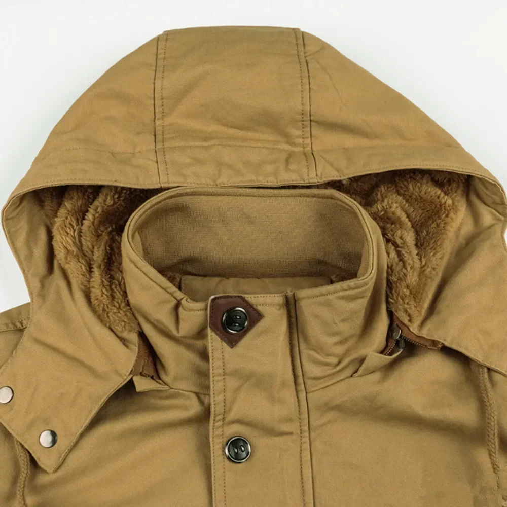 Outdoor Hooded Coat Casual Multiple Pockets Loose Coats Male Plus size Fashion Men's Fleece Jackets Winter Thicken Warm Parkas