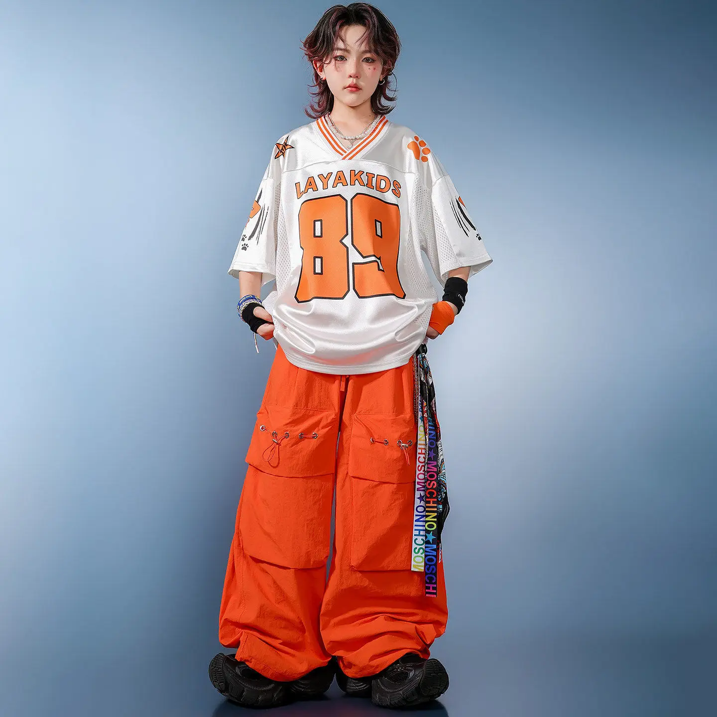 Children Grils Boys Streetwear Hip Hop Loose Sport T-shirt Cargo Pants 2 Piece Sets Kids Costumes Tracksuits Performance Clothes