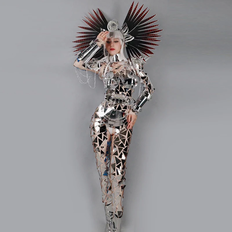 

Комбинезон серебристый с блестками для танцев и выступлений, VDB7381