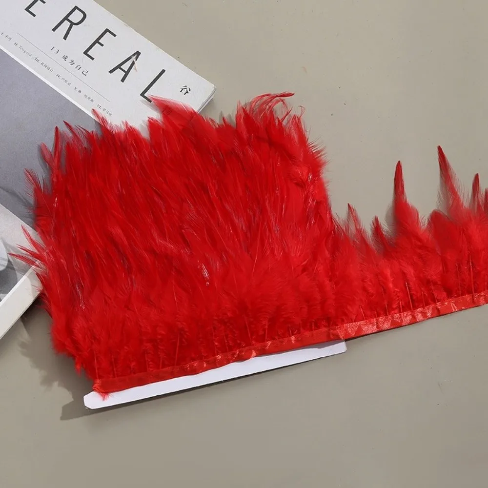 1 Meter Ribbon Tassel Natural Ostrich Feathers Sewing Decoration 10-15cm Wide Feather Plumes Ribbon Selvage Apparel Fabric