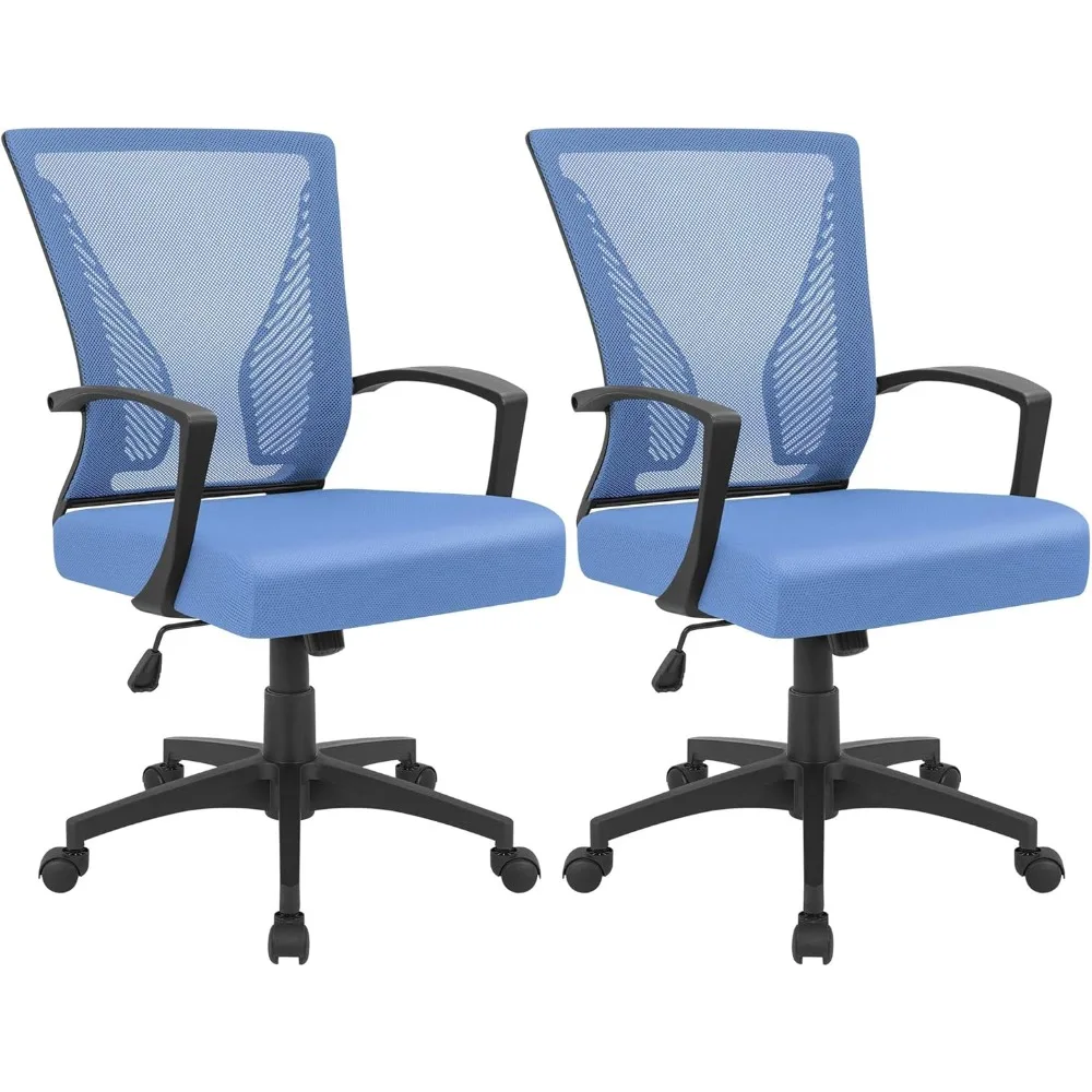 

Офисный стул Эргономичный компьютерный стол Сетчатый стул со средней спинкой Поворотная поясничная поддержка с подлокотником (2, синий)