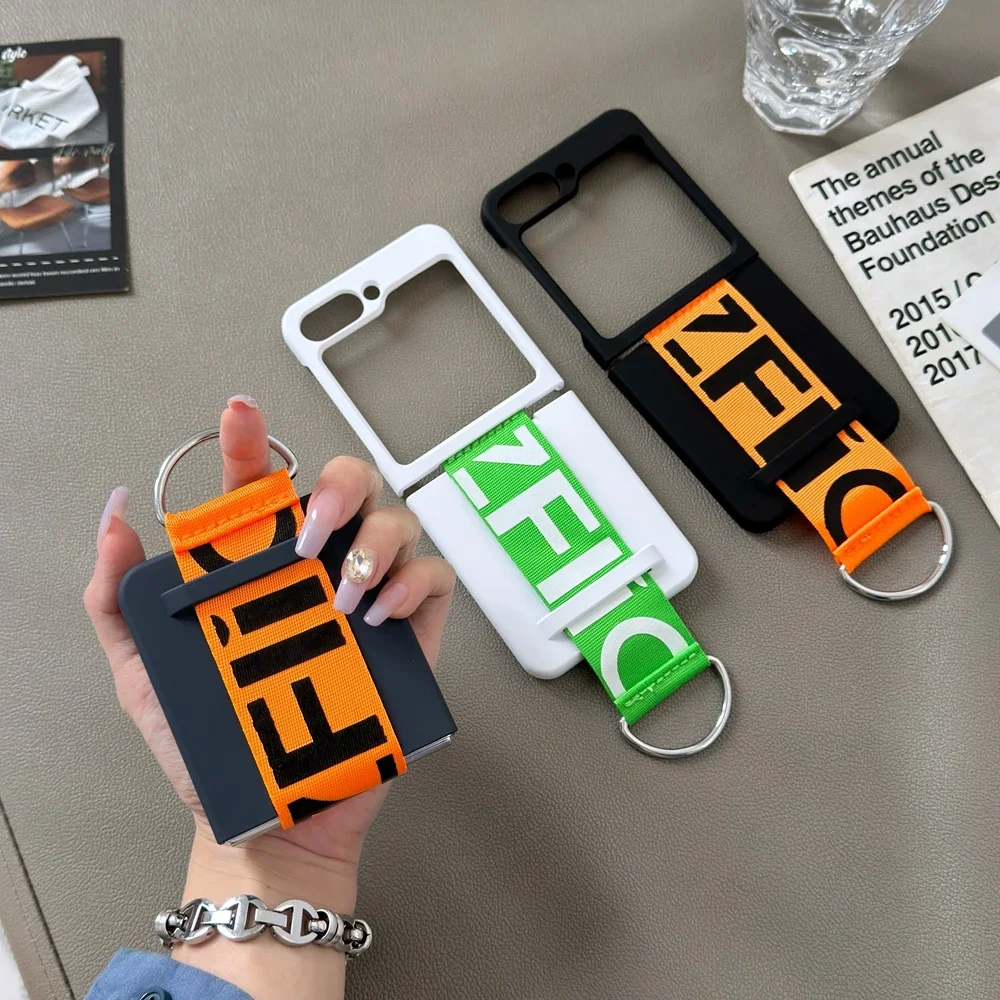 

2025 Luxury Case for Samsung Z Flip 3 4 5 6 7 Case with Wrist Strap Finger Ring Holder Band Lens Camera Full Protect Hard Cover