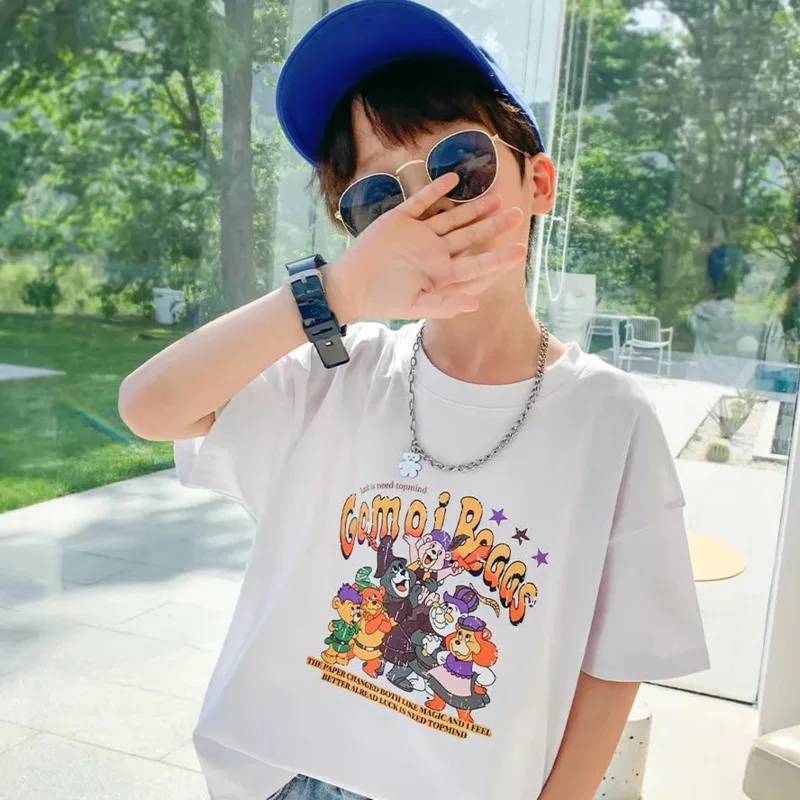 

Tide Boy Children Leisure Top Kawaii Printing Cartoon New Products Harajuku Fashion Outdoor T-Shirts Kids Middle School