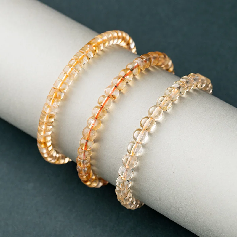 

Natural Yellow Round Bracelet With And Sugar Cube Six-Sided Beads