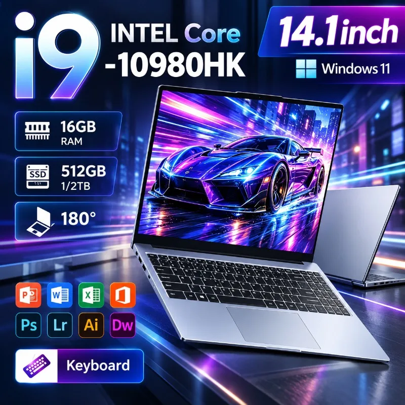 Portable Gaming Laptops 14.1inch  Intel Core I9 10980HK Laptop 16/32GB RAM 1TB 2TB SSD Computer Pc Office BT WiFi HD Slim Fast