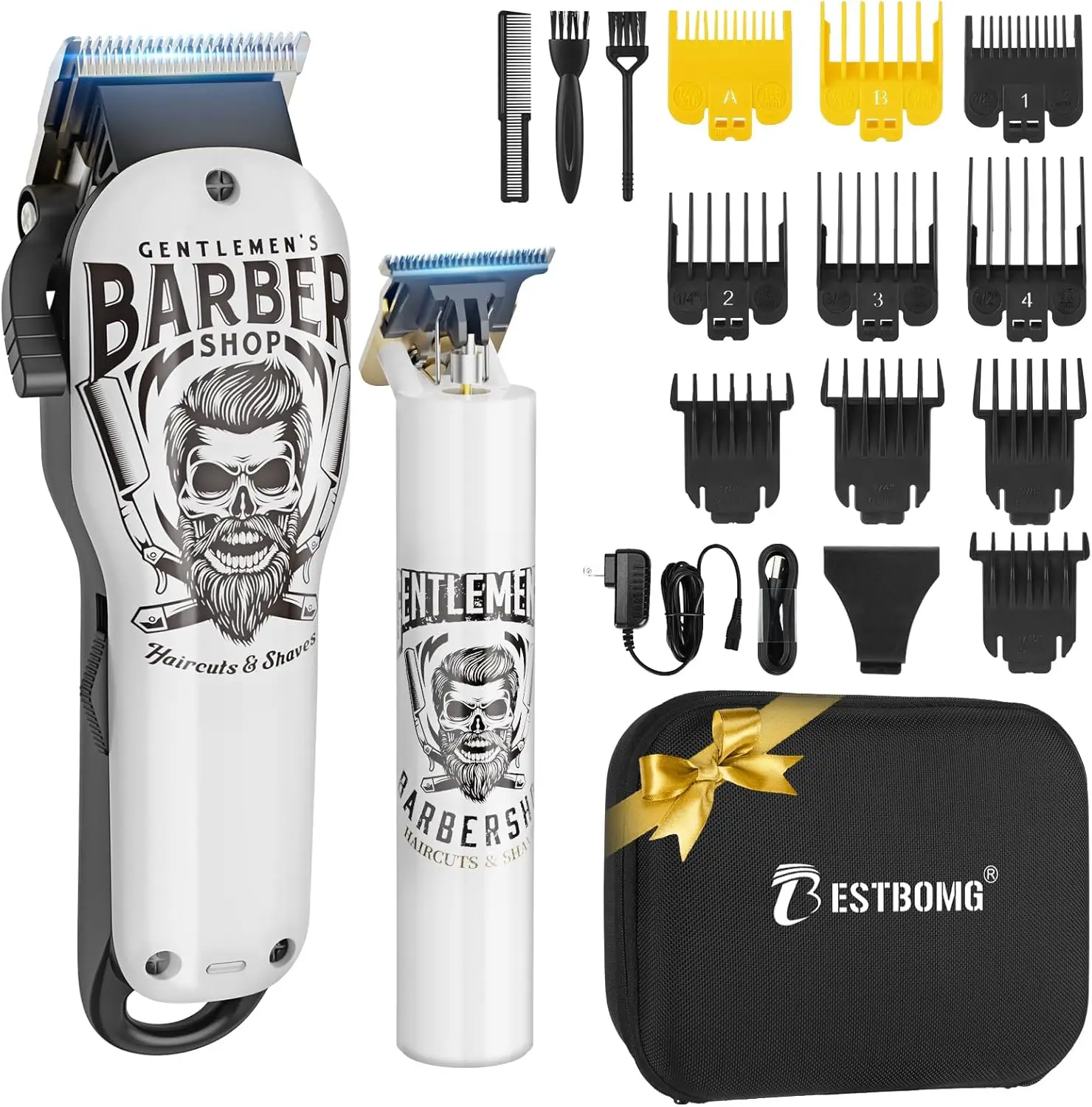 

Беспроводные машинки для стрижки волос и триммеры с керамическим Т-образным лезвием, перезаряжаемая батарея 2000 мАч/1200 мАч, в комплекте 10 насадок-гребней для мужчин