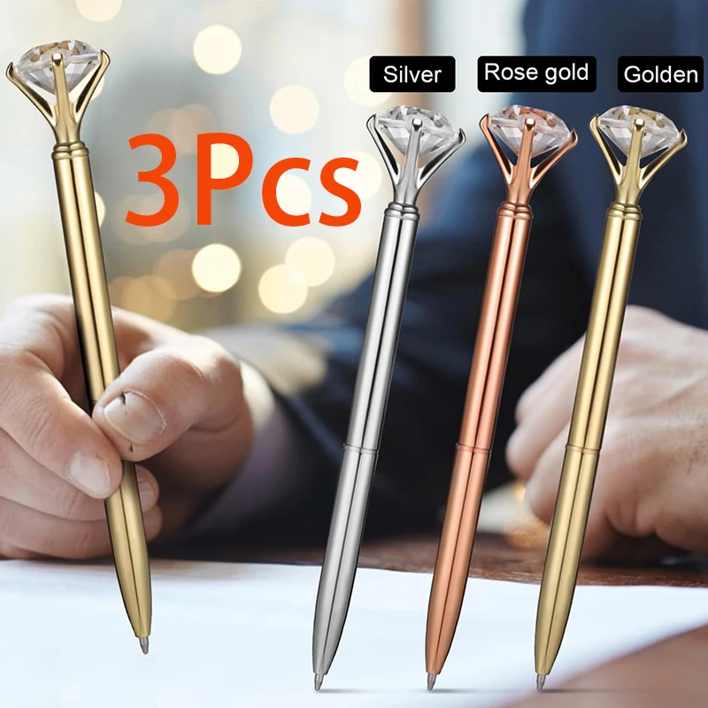 3Pcs Metal Diamond Pens Ball Point Ink Pens Diamond Shape Pens Diamond Ballpoint Pens Writing Tool