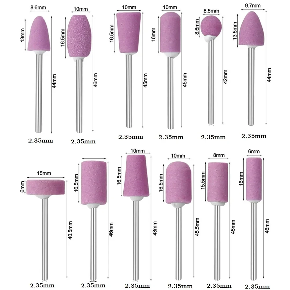 

12Pcs Abrasive Polishing Mounted Stone For Rotary Tools Grinding Stone Wheel Head Tools 2.35mm Shank Mini Nail Drill Bit Set