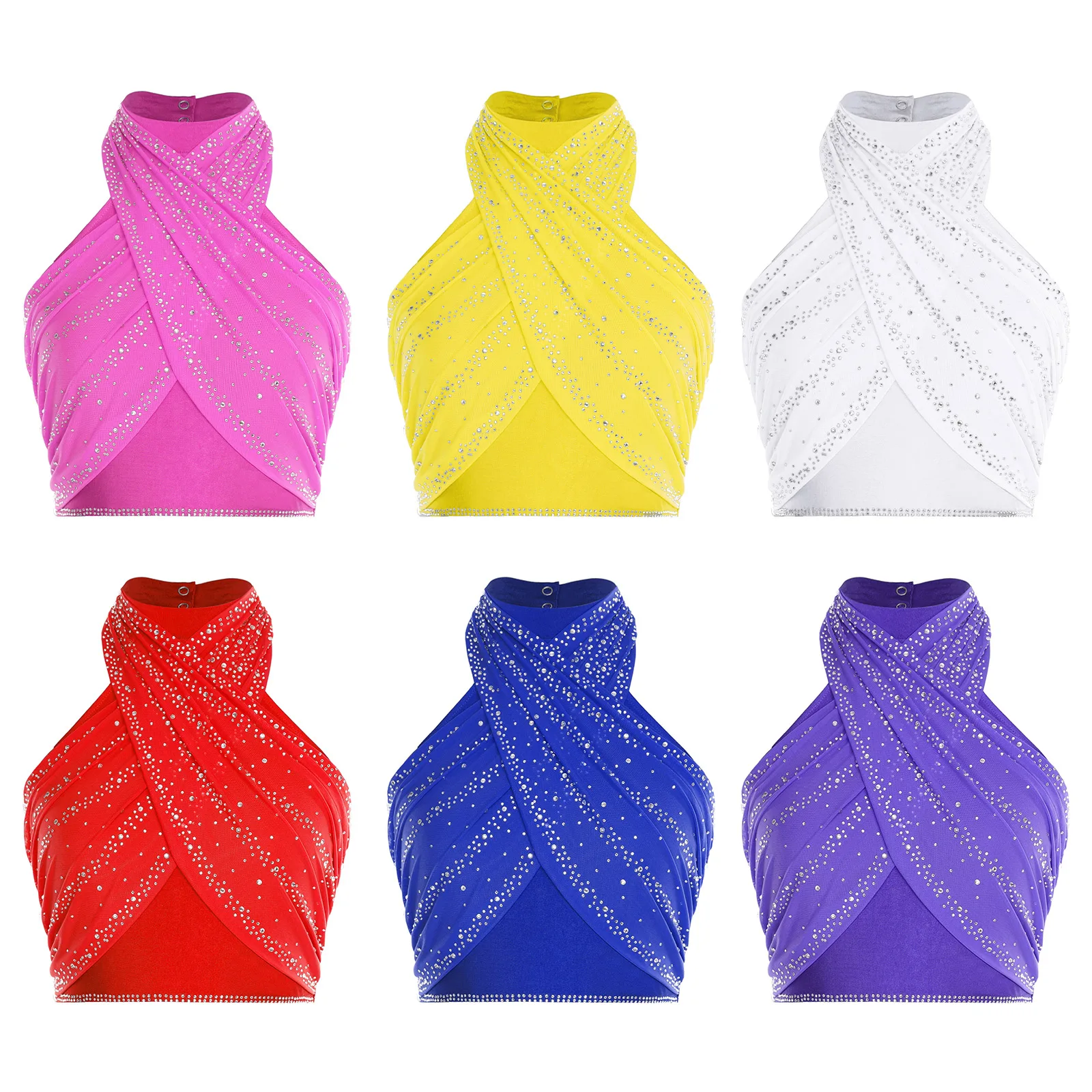 

Women Latin Jazz Modern Dance Crop Top Performance Costume Ballet Gymnastic Skating Dancewear Sleeveless Strappy Backless Vest