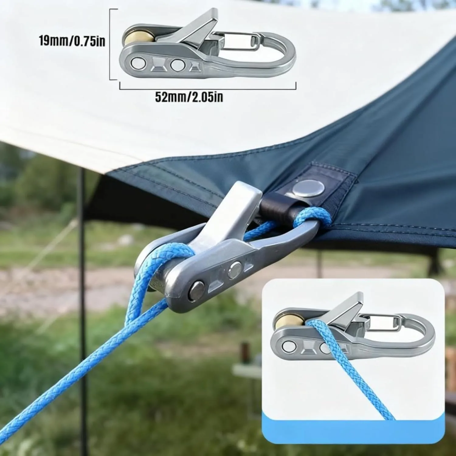 Seilbindewerkzeug und Spanner mit Rollenspanner, robuste einziehbare Schnalle mit Zubehörseil, geeignet für Camping – Detail 7