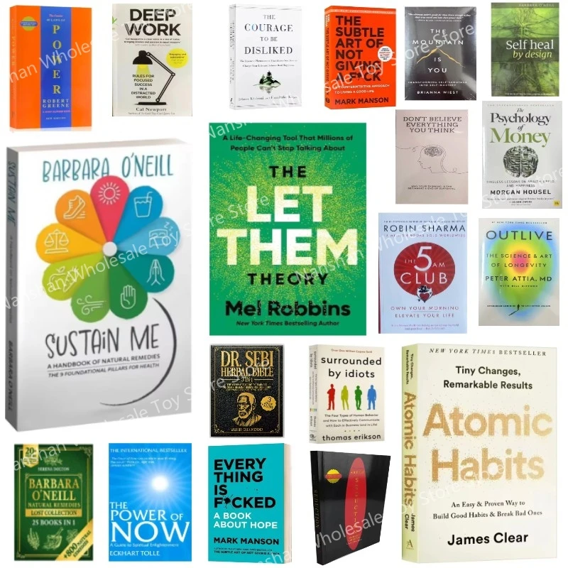 Meilleurs livres The Let Them Teory/Sustain Me/Auto-guérison par la conception/Psicologie d'argent/Habitudes atomiques/Changing Thinking/48 lois de pouvoir