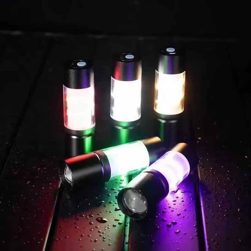 Mini LED Bright and Colorful Flashlight Portable and Multifunctional Outdoor Lighting USB Charging Atmosphere Camping Light