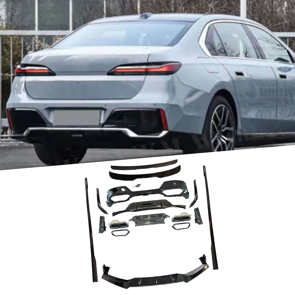 

ABS 1Set Front Bumper Lip Rear Spoiler Wing Rear Diffuser With Exhaust Tips Side Skirts For BMW 7 Series G70 Sport 2023+