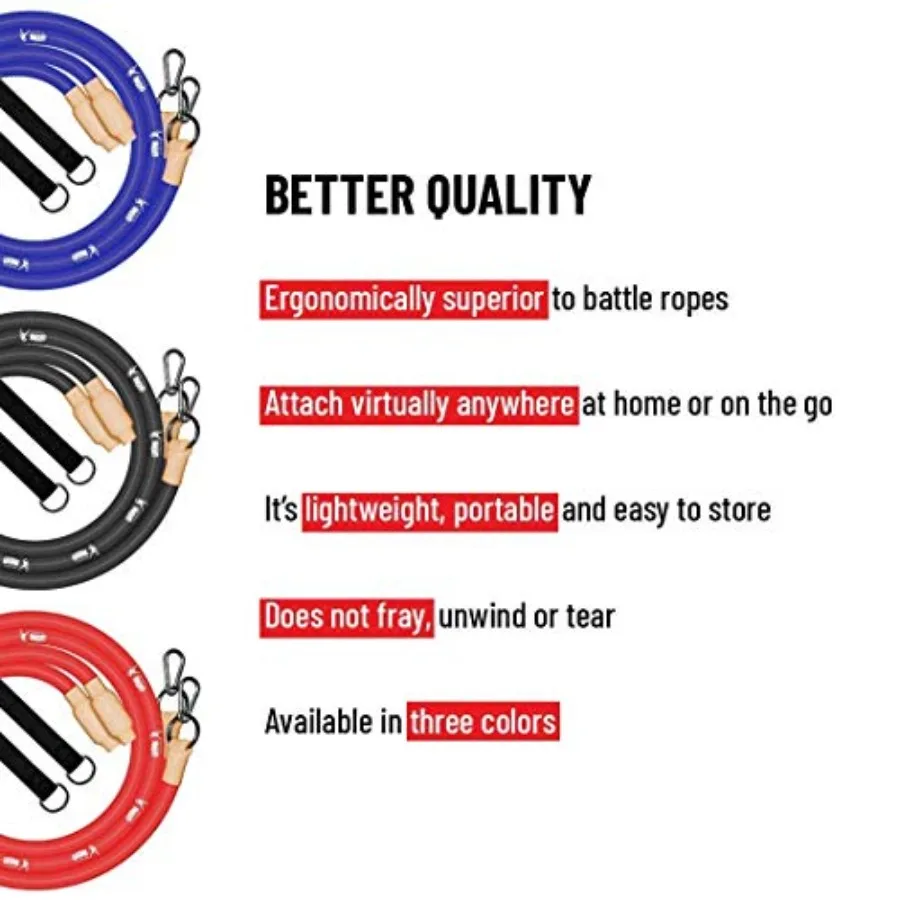 Alternatywa dla dynamicznych lin bojowych z gumy Inertia Wave Edition do użytku w domu i na siłowni, czarno-czerwona, maksymalizuje spalanie kalorii, rewolucyjny trening.