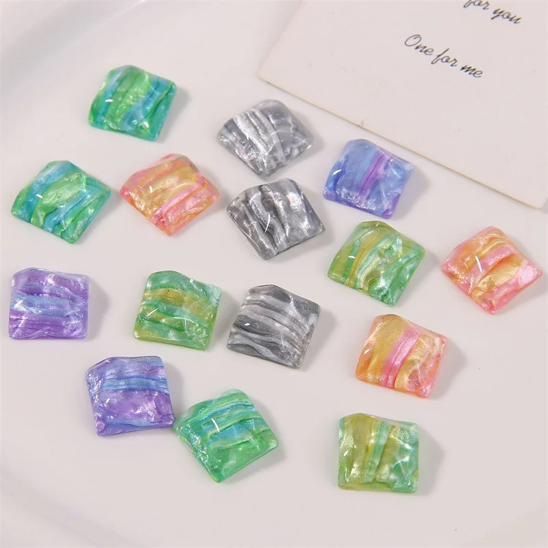 

50 шт./лот, 16 мм, цветной узор, принт, геометрия, квадрат, эффект водной ряби, смоляные кабошоны, бусины «сделай сам», ювелирные изделия, аксессуары для волос, одежда