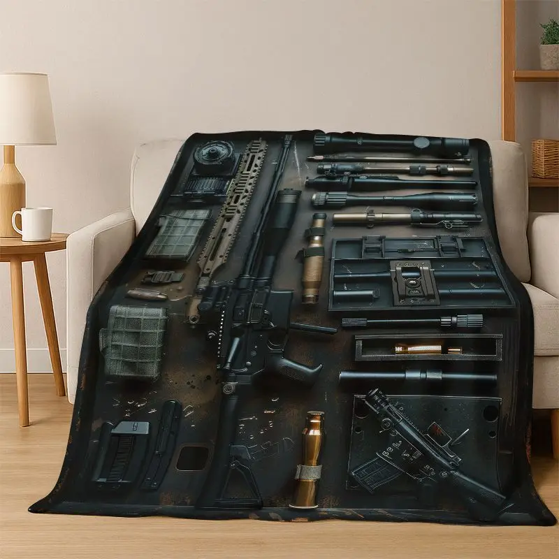 Gun Pistol Ammunition Bullet Cartridge Flannel Blanket Soft Warm Throw Blanket for Bedroom Living Room Bed Travel Camping Picnic