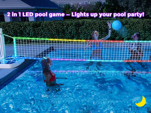 Set Perlengkapan Olahraga Kolam Renang 2in1: Ring Basket Kolam Renang dan Net Bola Voli Kolam Renang dengan Lampu LED untuk Anak-Anak dan Remaja
