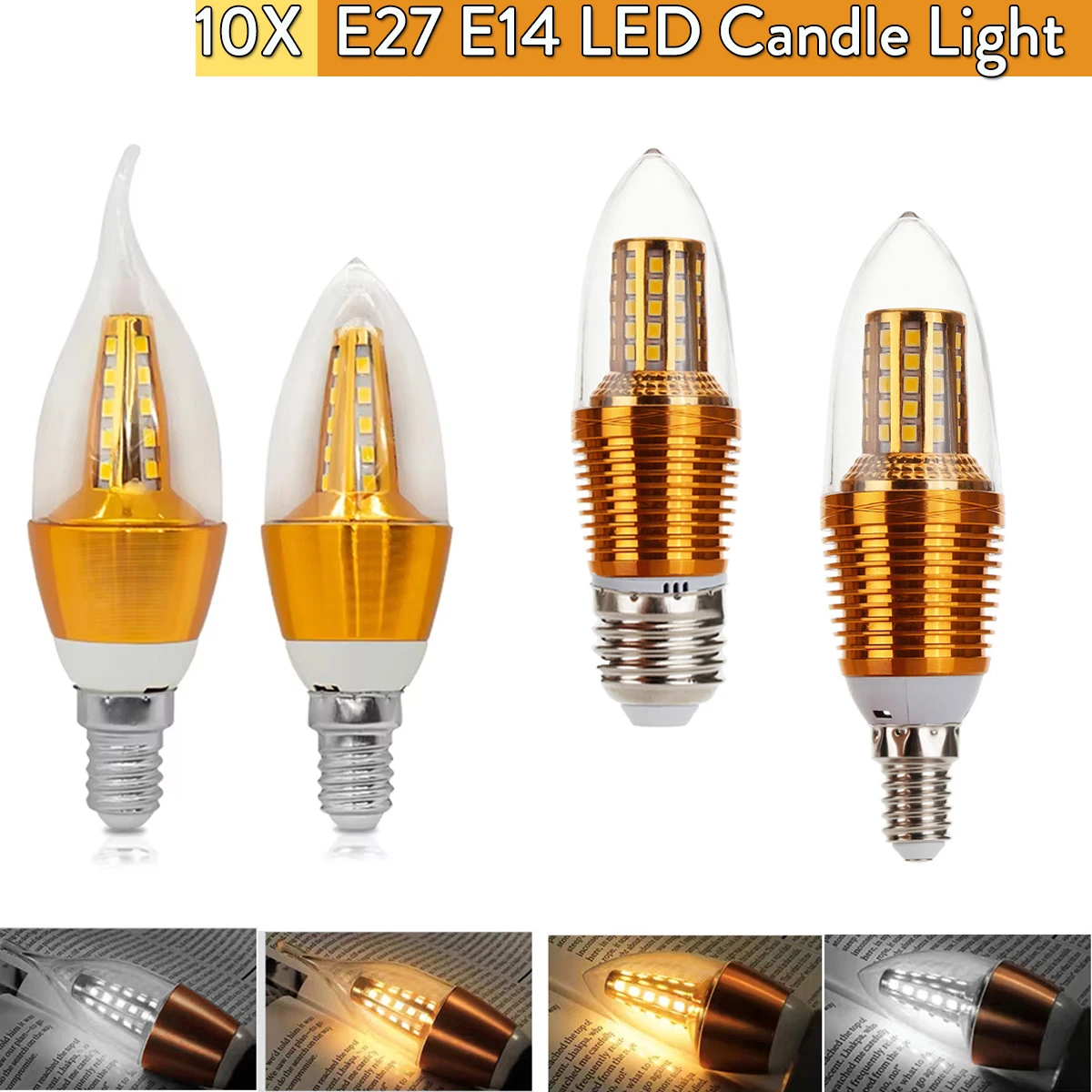 

10X Led Candle Light Bulb 5w 7w 12w Incandescent Chandelier Dimmable Halogen Bulb White Flame 240v Home 220v Smd E27 E14 Bar 45w