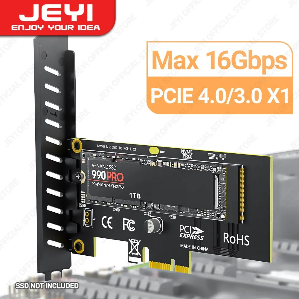 Karta adaptera JEYI M.2 NVME SSD do PCIE X1, karta rozszerzeń 2280 SSD PCIe 3.0 4.0 do komputerów stacjonarnych, PCI-E GEN4 16 Gb/s Full Speed SK1