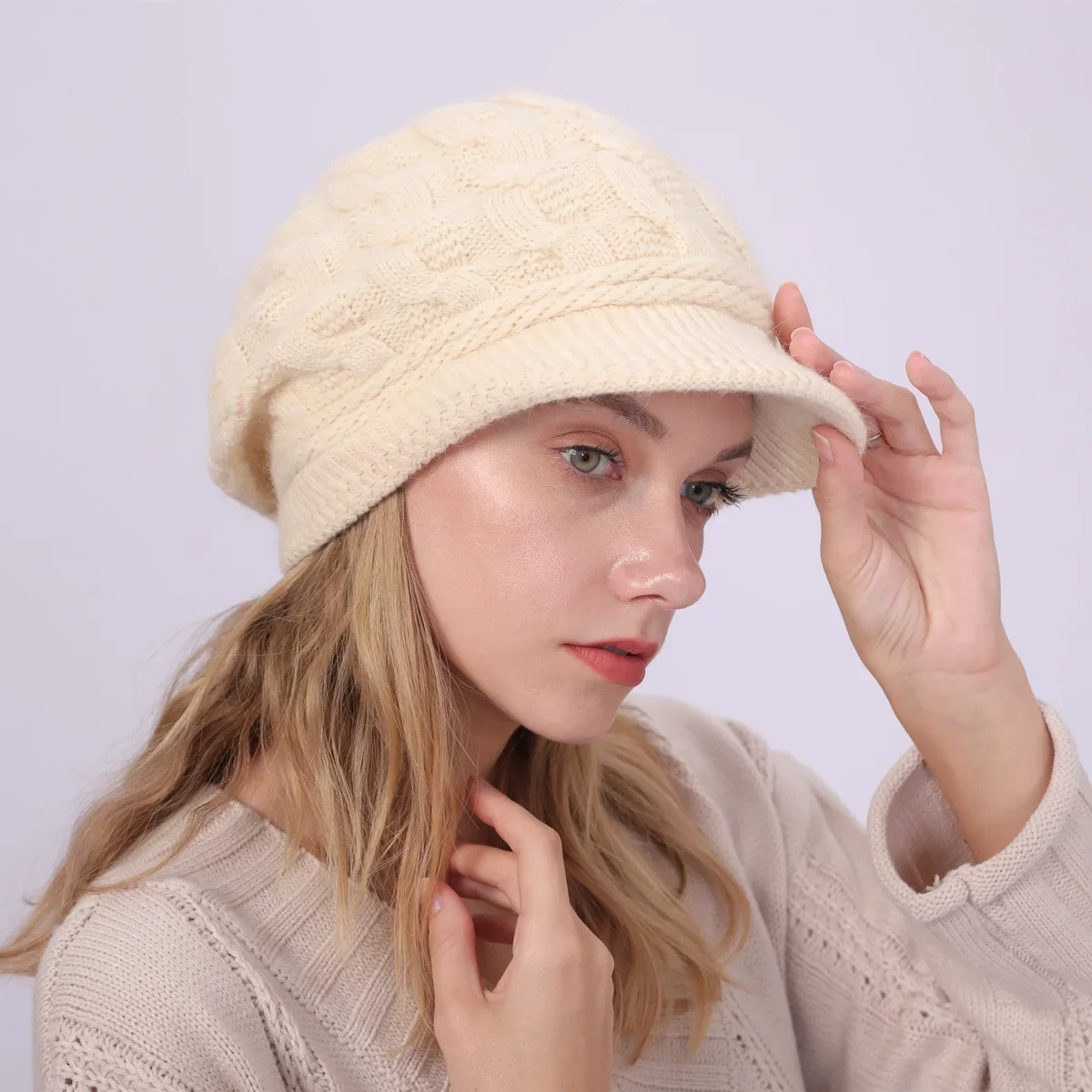 New Plush Warm Rabbit Wool Beret 8 Word Fried Dough Twists Hat Autumn and Winter Women's Knitting Cap image 3
