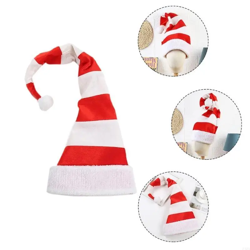 P88A Christmas Cap with Long Striped Santa Hat Winter Holiday Party Headwear