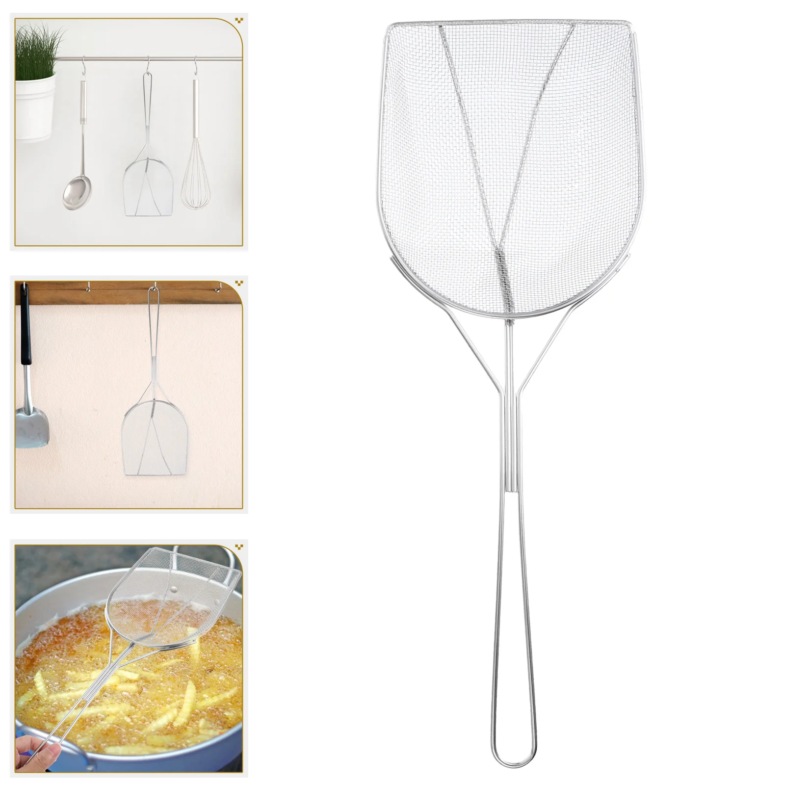 

Oil Residue Scoop Fryer Pot Strainer Ladle Skimmer Spoon Fried Silver Filter for Kitchen