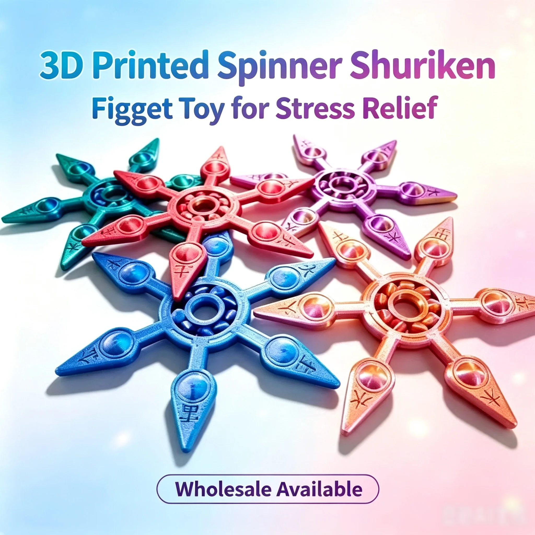 3D Printed Shuriken Fidget Spinner, Smooth Rotating Ninja Dart Hand Spinner, Stress Relief Sensory Toy for Kids & Adults, Party