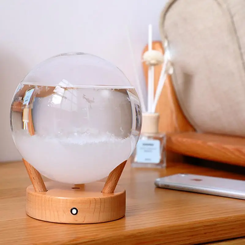 12cm Clear Glass Crystal Ball Glass Weather Station Light Up Weather Forecaster Home Decor Creative Glass Decorative Balls